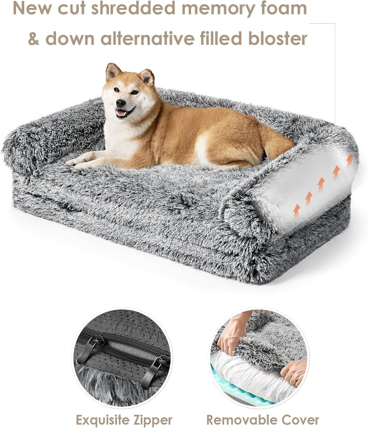 EHEYCIGA Foldable XXL Dog Bed, Faux Fur Fluffy Pet Couch Bed for Extra Large Dogs, Orthopedic