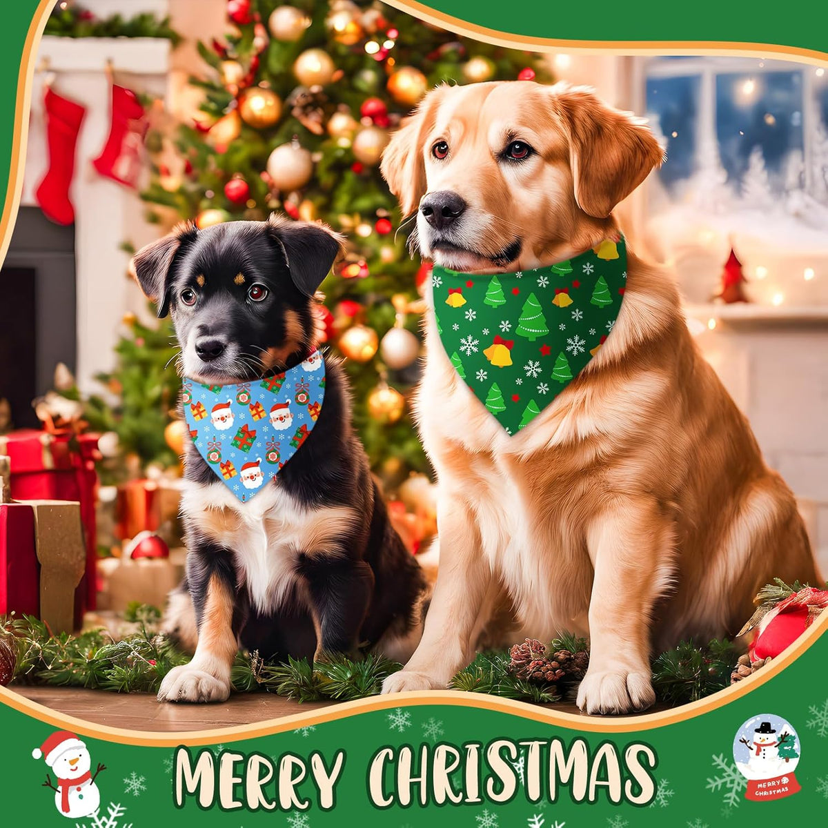 Chunful 30 Pcs Christmas Bandanas for Dogs Xmas Bandanas Bulk with Santa Snowflake Candy Cane