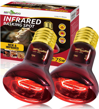 REPTI ZOO 75W Reptile Heat Lamp Bulb 2PCS Infrared Heat Emitter Red Heat Lamp for Reptile