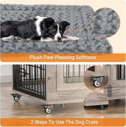 Lulive Large Dog Crate Furniture, 38'' Wooden Dog Crate End Table, Double Door Dog Kennel Indoor