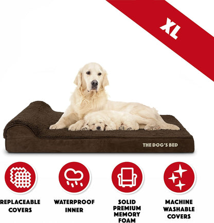 The Dog’s Bed Orthopedic Headrest Dog Bed XL Brown Plush 46x28, Memory Foam, Pain Relief for