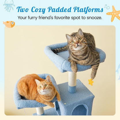 MWPO Ocean-Themed Cat Tree, 70.1-Inch Multi-Level Tall Tower for Indoor Cats, Plush Cat Condo with