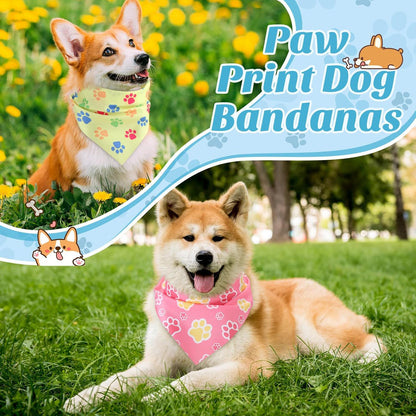 100 Pieces Paw Print Dog Bandanas Bulk Paw Bandanas for Dogs Soft Bibs Adjustable Triangle Doggie