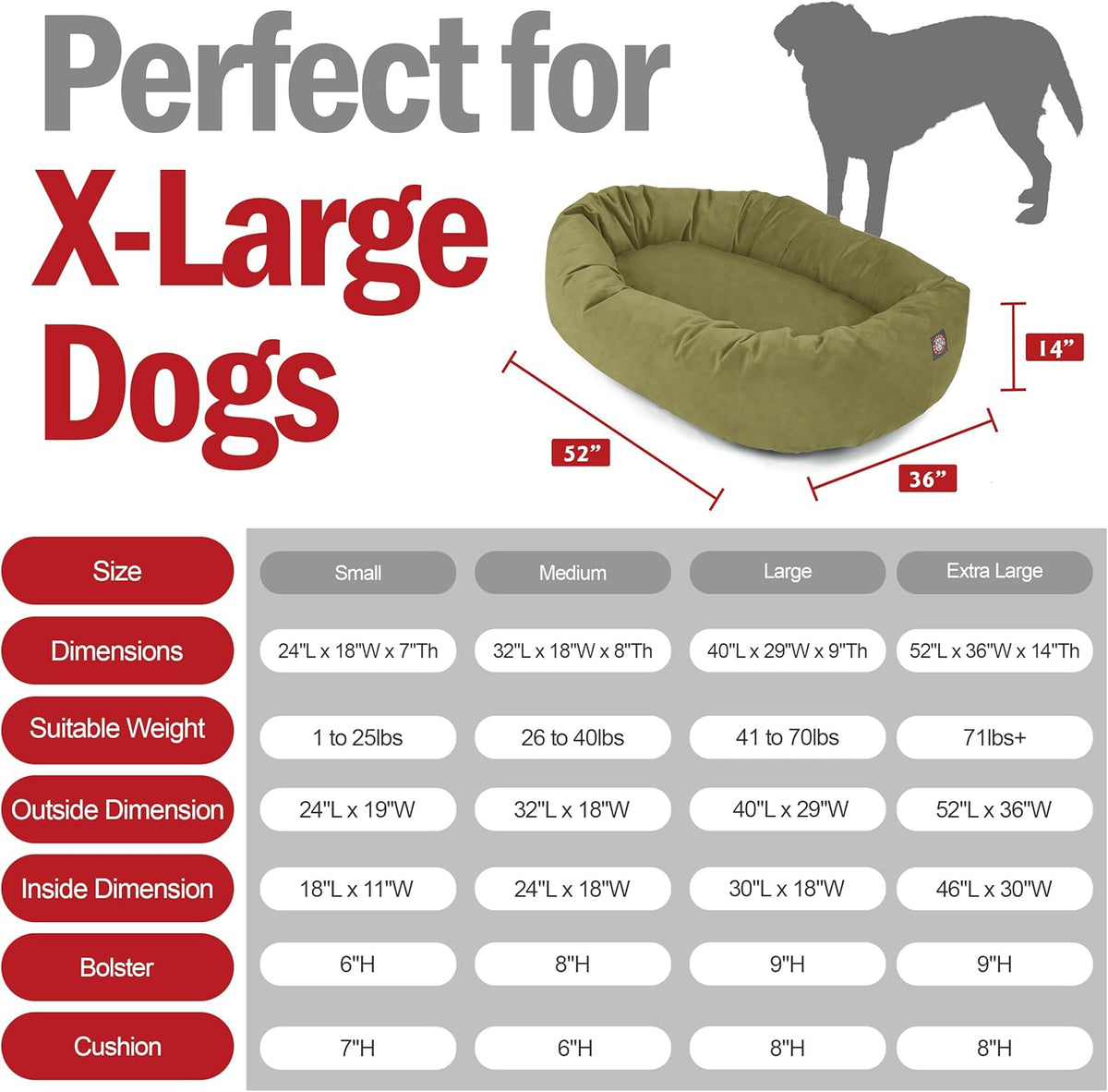 Majestic Pet 52 Inch Suede Calming Dog Bed Washable 52x35x11 (Inch) – Cozy Soft Round Donut Dog Bed