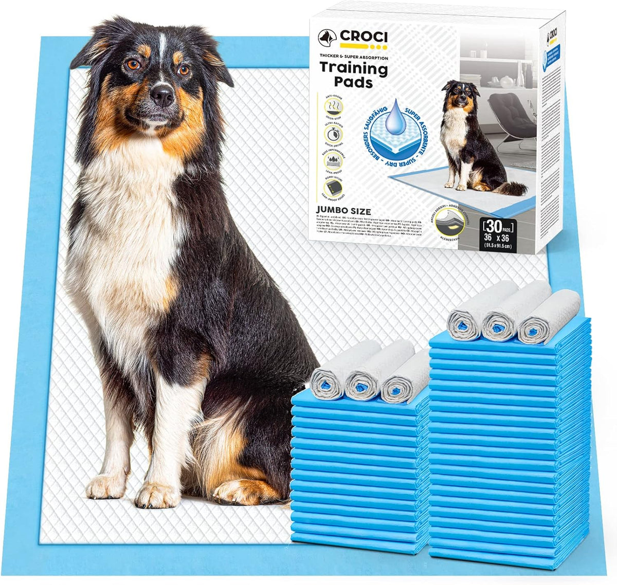 CROCI Dog Pee Pads 36x36in Extra Large, Wee Wee Pads for Dogs Super Absorbent Up to 10 Cups