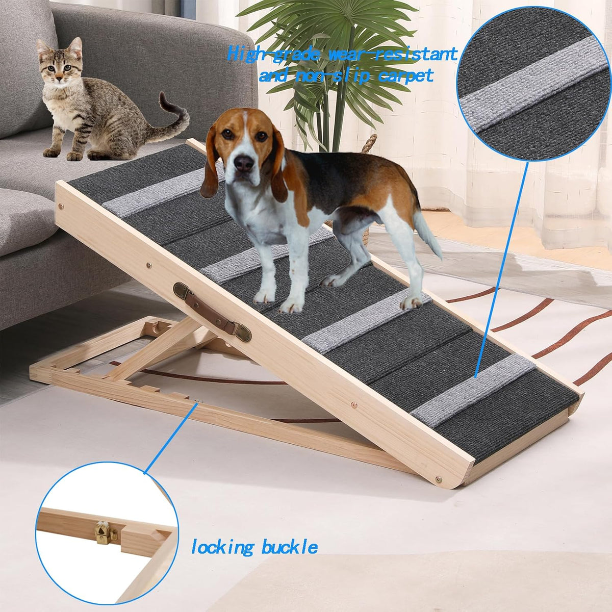 Upgrade 2-in-1 Pet Ramp Dog Stair,Folding Pet Stairs,Portable Dog Ramp for Small&Large Old Animals