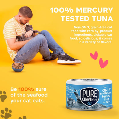 Wet Cat Food Canned Tuna Cutlets in Gravy, 100% Mercury-Tested, Moist Can Fish for Cats