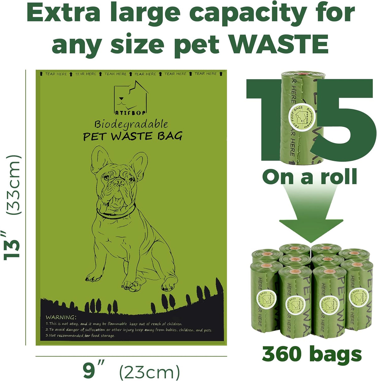 Biodegradable Dog Poop Bags Rolls 360 Count Scented, Leak Proof and Extra Thick Waste Bag Refill