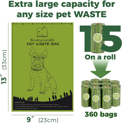 Biodegradable Dog Poop Bags Rolls 360 Count Scented, Leak Proof and Extra Thick Waste Bag Refill