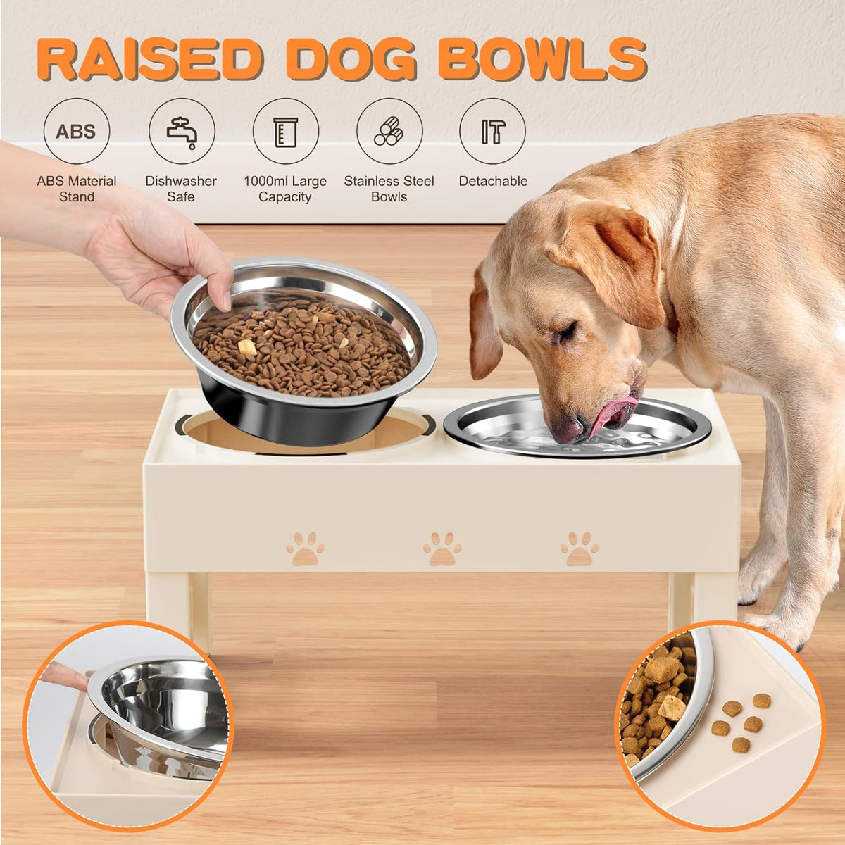 Elevated Dog Bowls with Mat, Raised Dog Food Bowl Stand with 2 Stainless Steel Bowls, 5 Height