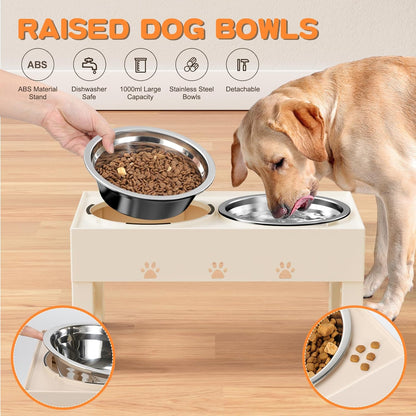 Elevated Dog Bowls with Mat, Raised Dog Food Bowl Stand with 2 Stainless Steel Bowls, 5 Height