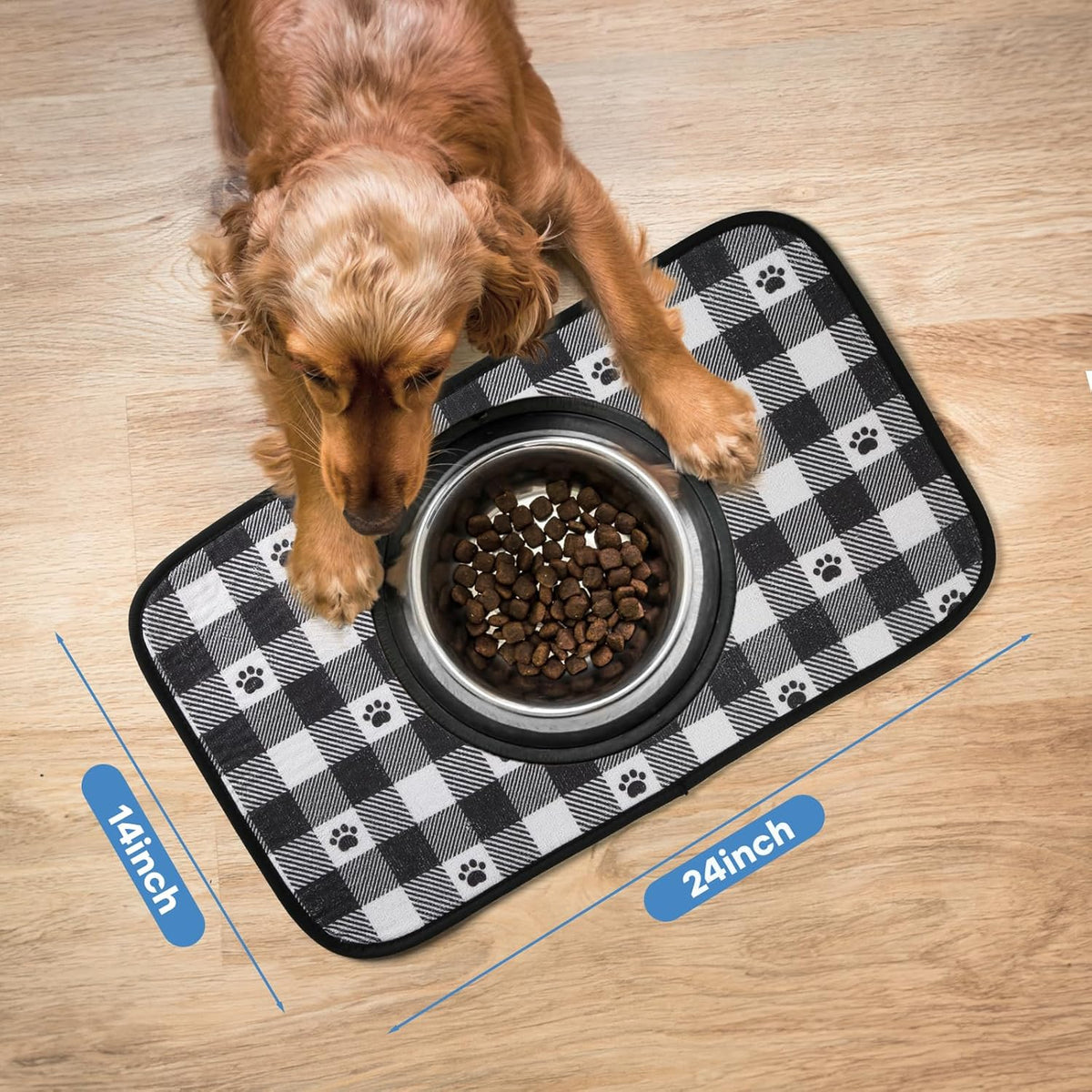 Dog Food Mats, Pet Bowl Mats, Super Absorbent and Dry, Prevents Spills, Non-Slip Design, Easy to