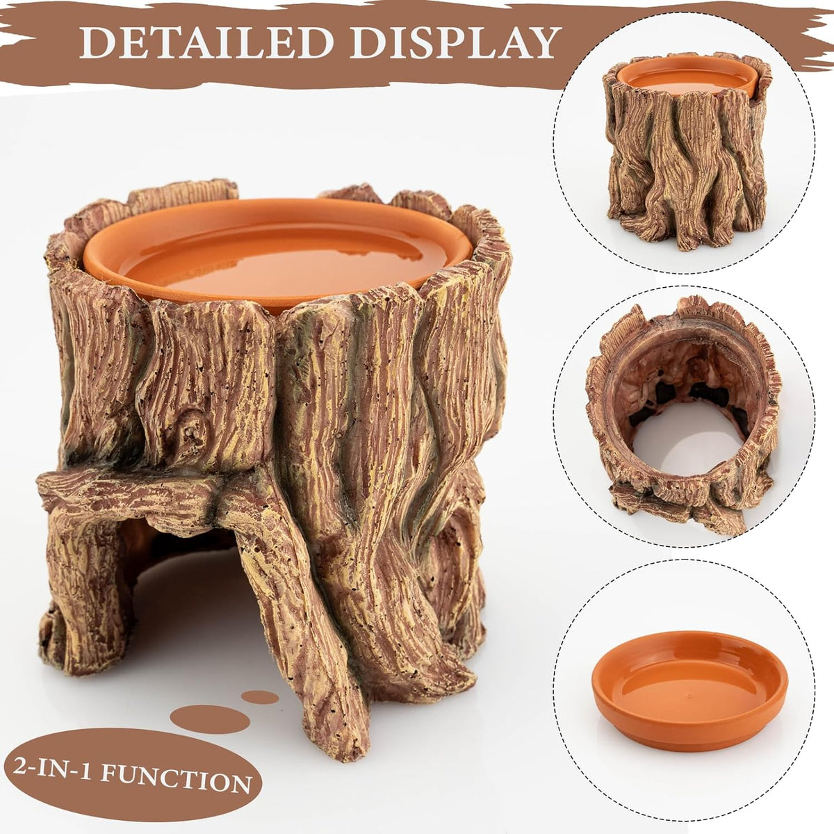 Reptile Hide Cave Resin – Moisture Keeping Reptile Shelter with Clay Water Basin for Leopard Gecko