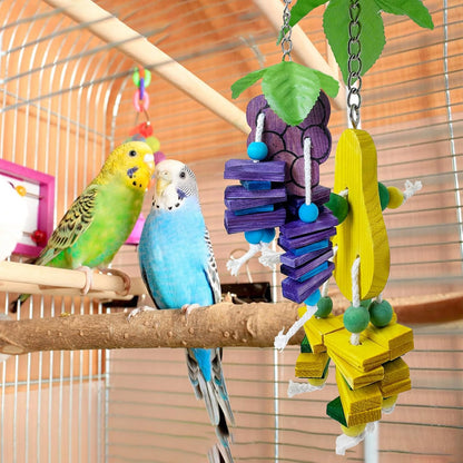 Hamiledyi Natural Wood Block Bird Cage Toys Parrot Chewing Toy Apple&Grape&Pear&Strawberry Shaped