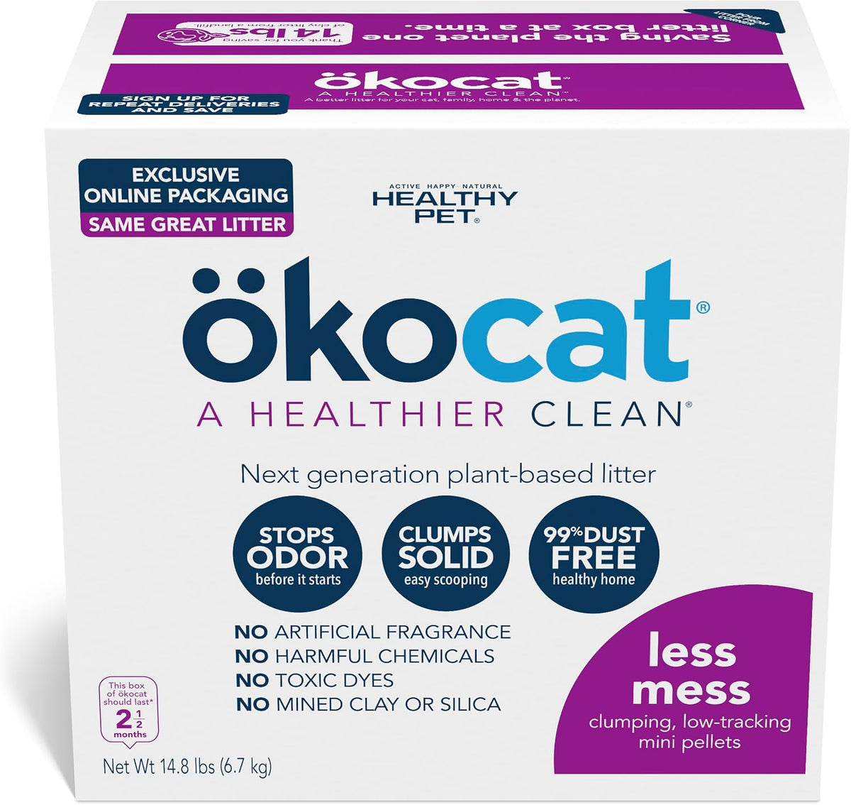 ökocat Less Mess Low Tracking Wood Clumping Cat Litter Mini- Pellets, Unscented, 14.8 pounds