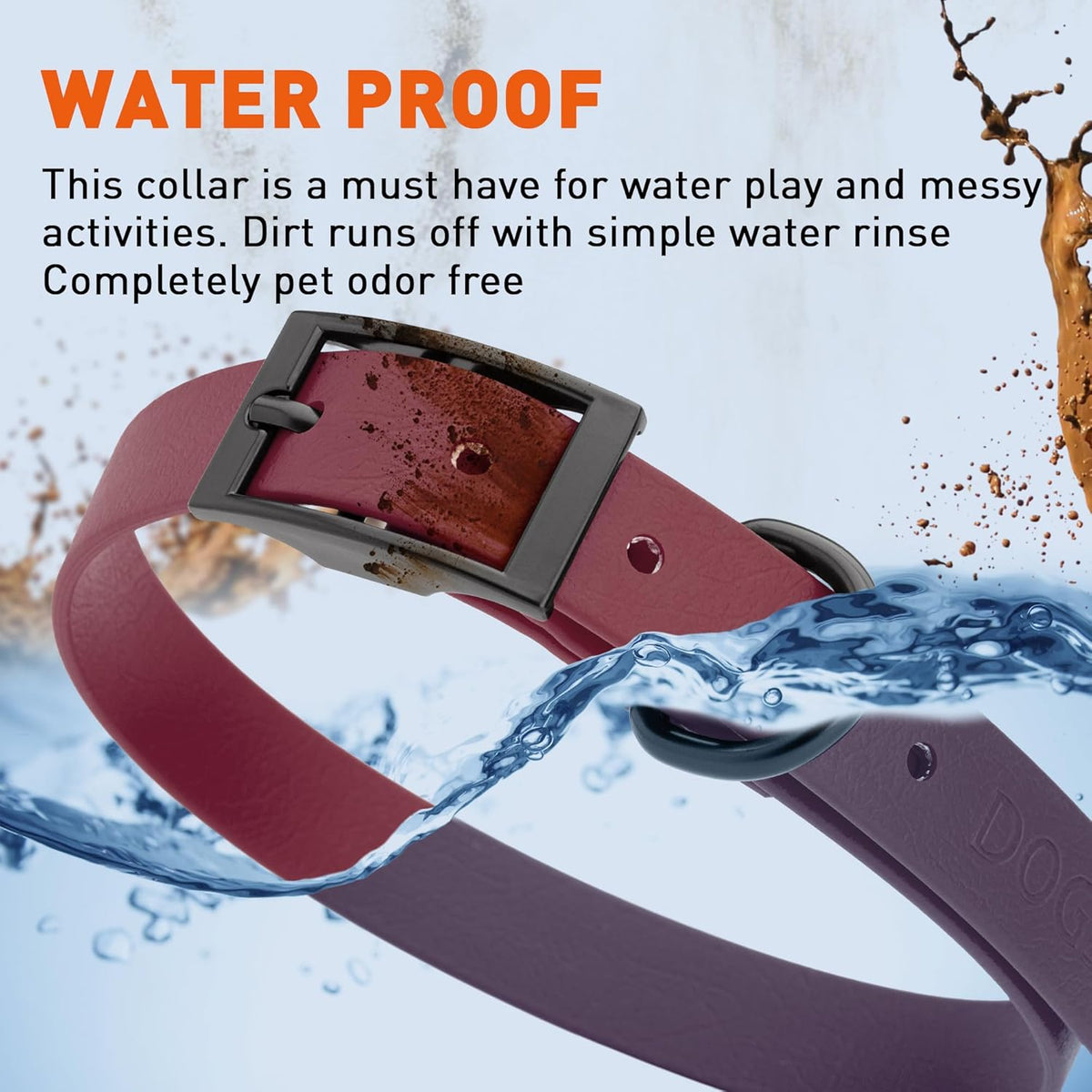 Dogline Biothane Waterproof Dog Collar Strong Coated Nylon Webbing with Black Hardware Odor- Proof