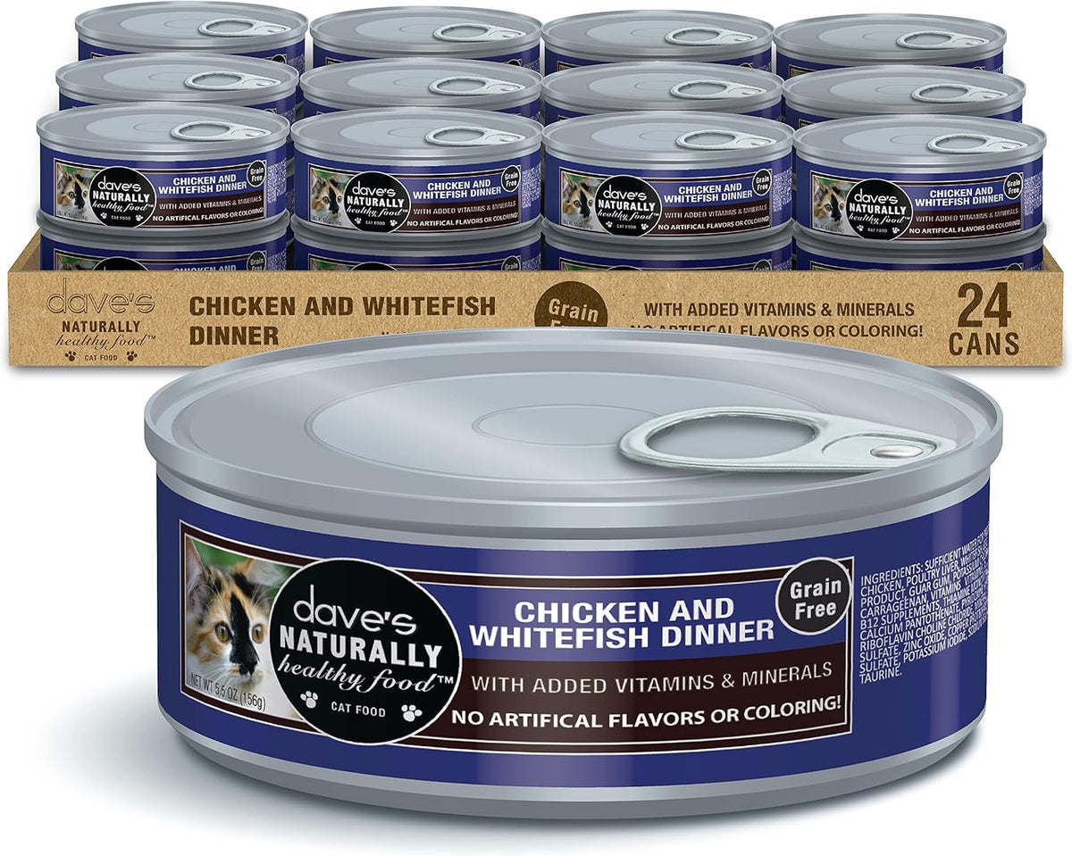 Dave's Pet Food Grain Free Wet Cat Food (Chicken & Whitefish), Made in Canada Naturally Healthy