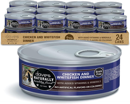 Dave's Pet Food Grain Free Wet Cat Food (Chicken & Whitefish), Made in Canada Naturally Healthy