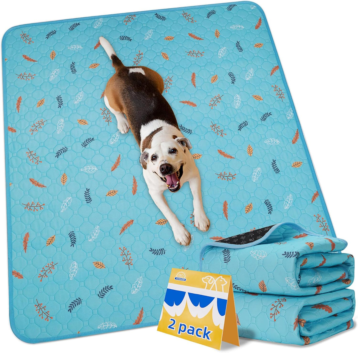 Sunheir Washable Pee Pads for Dogs Extra Large 36" x 72" 2-Pack, Reusable Puppy Pads Pet Training