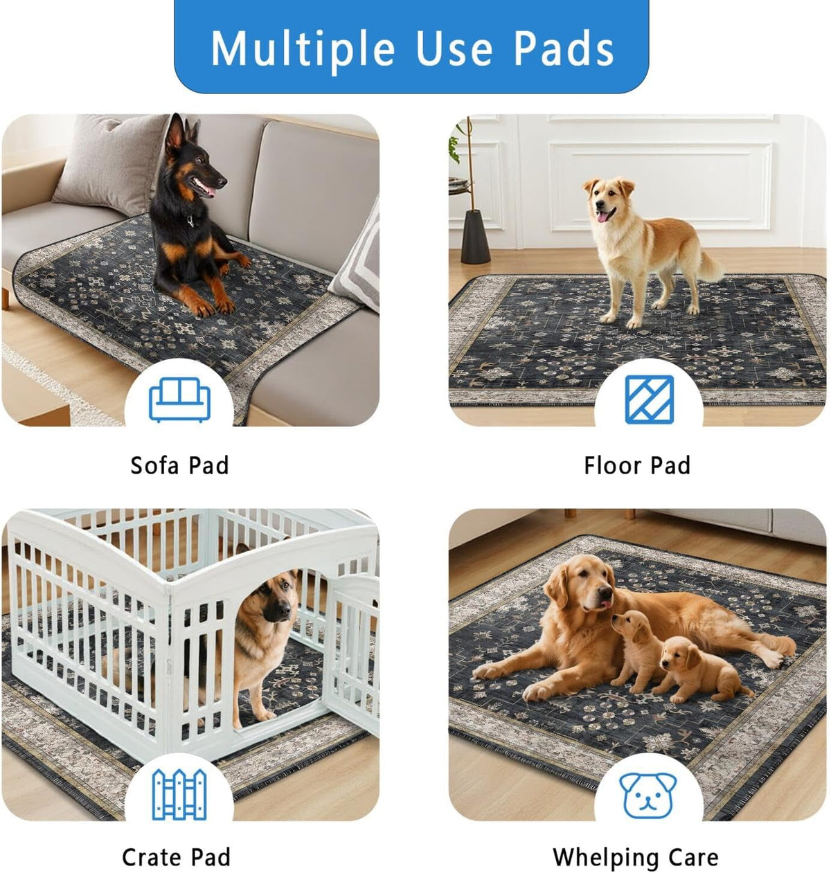 Washable Pee Pads for Dogs 2 Pack, Absorbent Reusable Puppy Pads Waterproof, Leakproof & Non-Slip