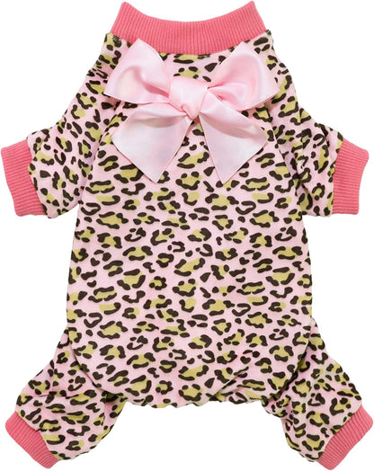 Fitwarm Leopard Dog Pajamas, Fleece Dog Clothes for Small Dogs Girl with Legs, Pet Onesie, Cat