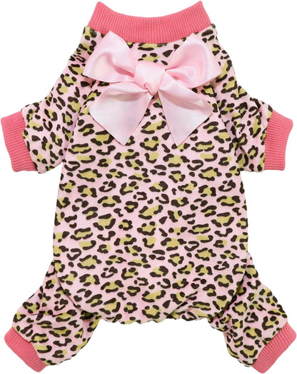 Fitwarm Leopard Dog Pajamas, Fleece Dog Clothes for Small Dogs Girl with Legs, Pet Onesie, Cat