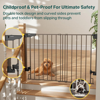 Cumbor 29.2-43" No Bottom Bar Baby Gate for Stairs, 2-in-1 Hardware Mounted Dog Gate Indoor, Pet