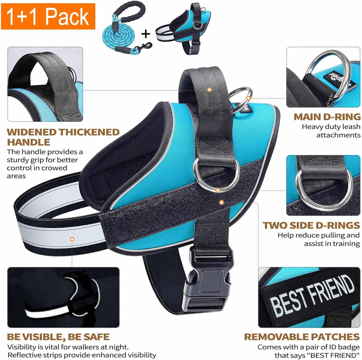 Haapaw Essential Dog Harness, No Pull Pet Vest with 3 Leash Clips, No Choke, Reflective, Adjustable