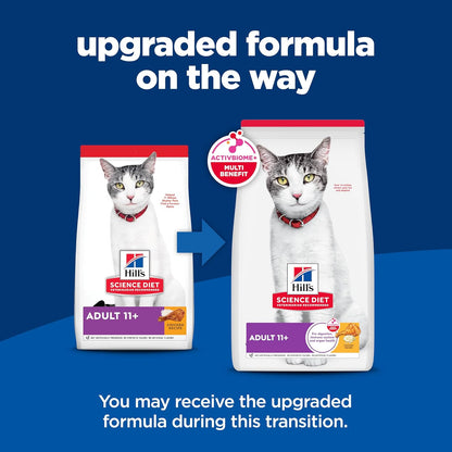 Hill's Science Diet Adult 11+, Senior Adult 11+ Premium Nutrition, Dry Cat Food, Chicken Recipe