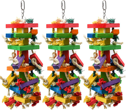 RUBY.Q 3 Pack Large Parrot Toy, 20in Bird Parrot Toy, Multicolor Natural Wooden Bird Chewing Toys