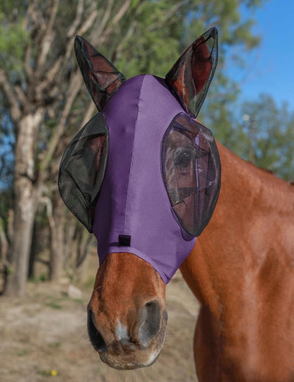 Horse Fly Mask with Ears, UV Protection for Horses, Elasticity with Big Mesh Eye Covers, Snug