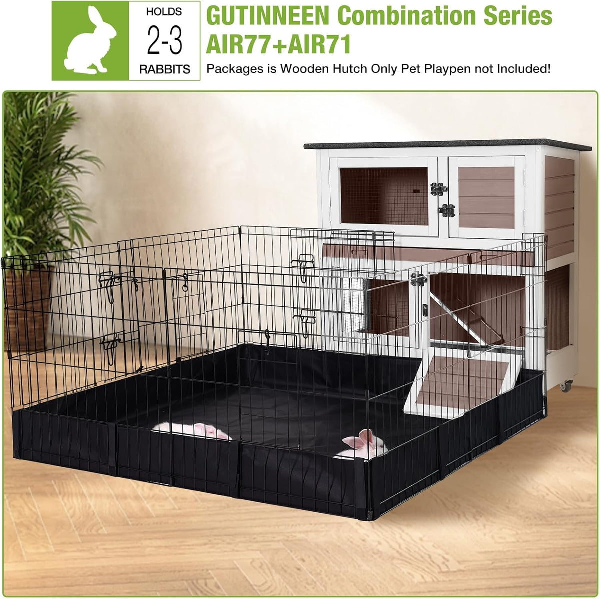 GUTINNEEN Rabbit Hutch Indoor Mobile Outdoor Bunny Cage with Openable Middle Door, Two Story Guinea