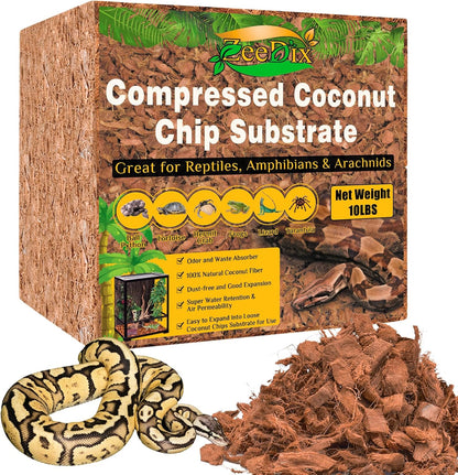 ZeeDix 10LB Coco Fiber Chips Substrate for Reptiles, 72 Quart Coconut Fiber Husk Substrate Mulch