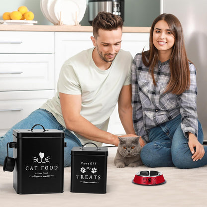 Meraki Home Farmhouse Cat Food and Treats Containers + Feed Scoop + Pet Food Bowl - Tight Lids