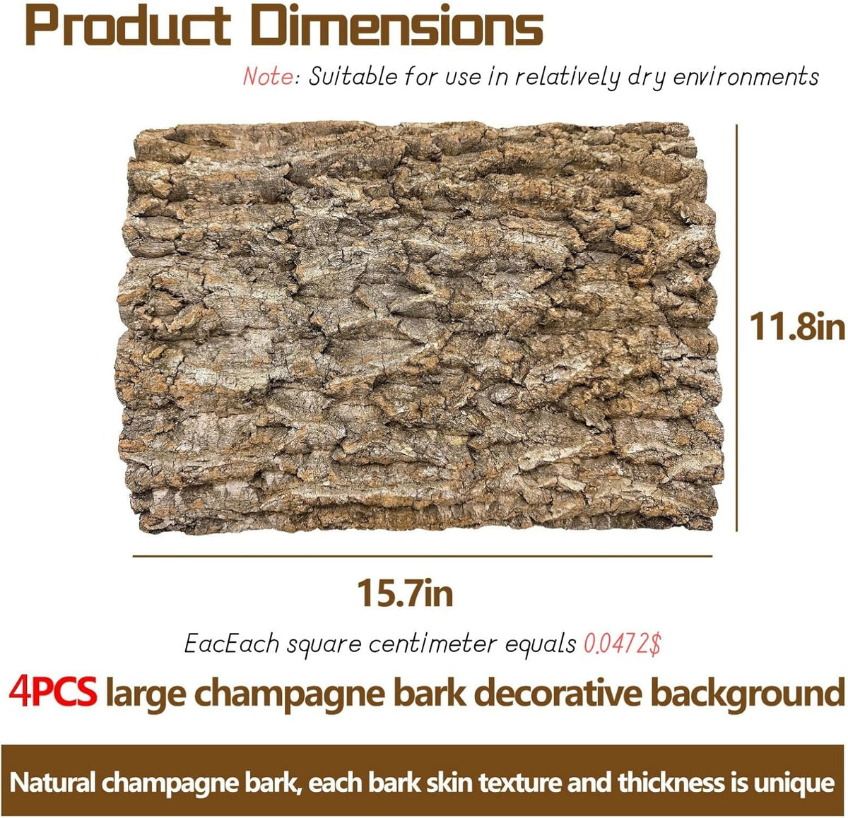 4PCS Cork Terrarium Background 15.7x11.8in Natural Cork Large Bark Climbing Mat Habitat Decoration