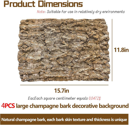 4PCS Cork Terrarium Background 15.7x11.8in Natural Cork Large Bark Climbing Mat Habitat Decoration
