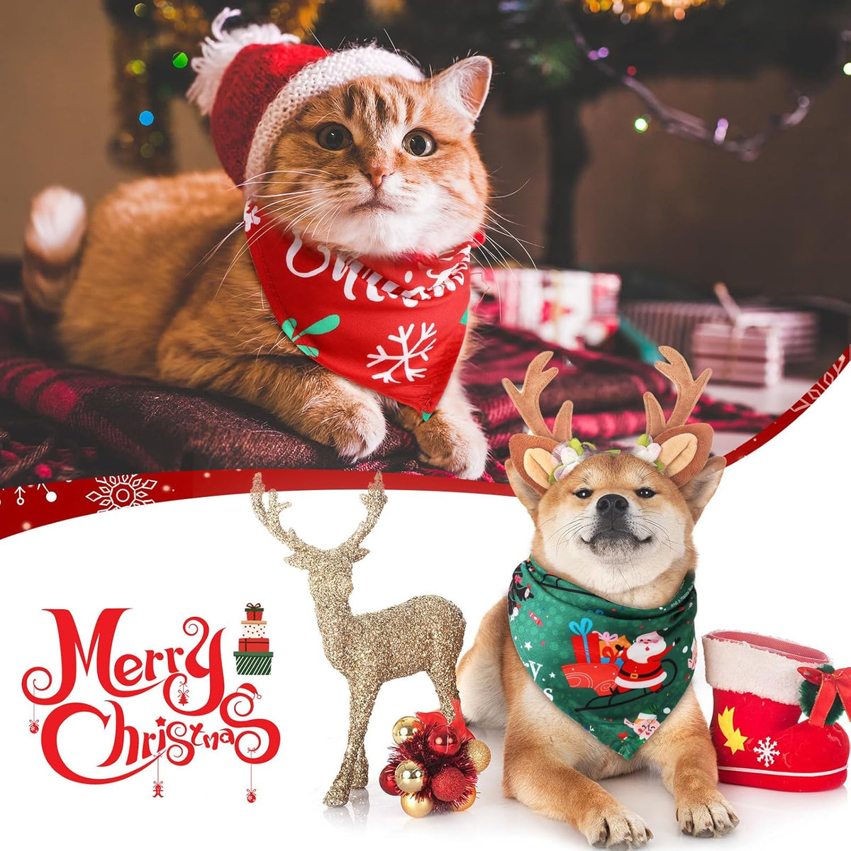 Abbylike 50 Pcs Christmas Dog Bandanas Bulk Xmas Bandanas for Dogs Triangle Kerchief Bibs Scarf Set