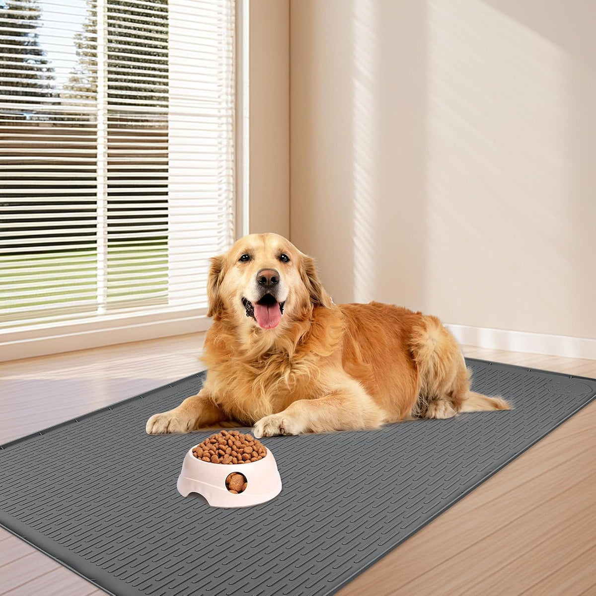 Dog Food Mat, Extra Large 40" x 28" Silicone Pet Feeding Mat with Raised Edge Pet Placemat for