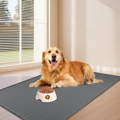 Dog Food Mat, Extra Large 40" x 28" Silicone Pet Feeding Mat with Raised Edge Pet Placemat for