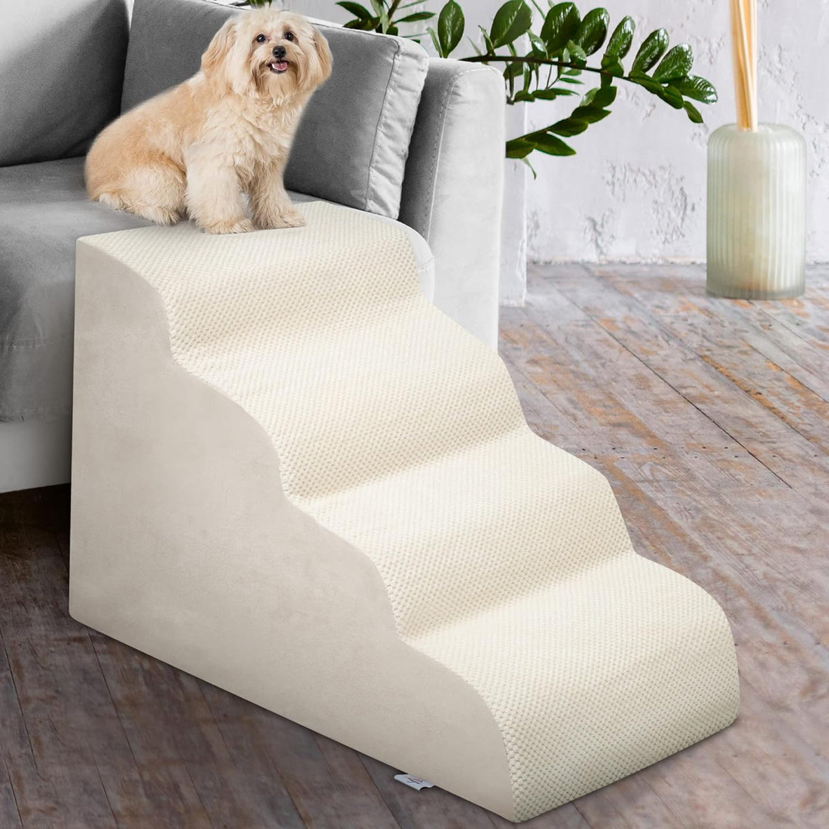 Dog Stairs for Small Dogs - High Density Foam Pet Steps, Extra Wide Dog Ramp with Non-Slip Bottom
