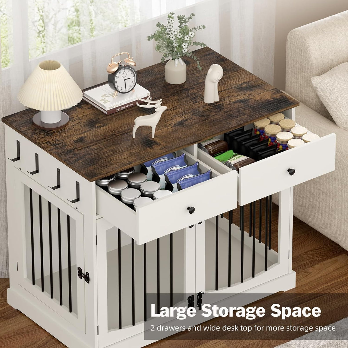 40 Inch Furniture-Style Dog Crate-Multipurpose Wood Pet Crate Furniture with Double Doors,2