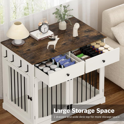40 Inch Furniture-Style Dog Crate-Multipurpose Wood Pet Crate Furniture with Double Doors,2