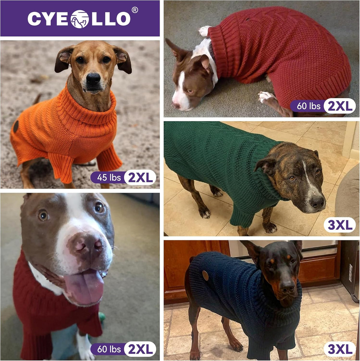 cyeollo Dog Sweater Pullover Turtleneck for Large Dogs, Classic Knitwear Fall Winter Cold Weather