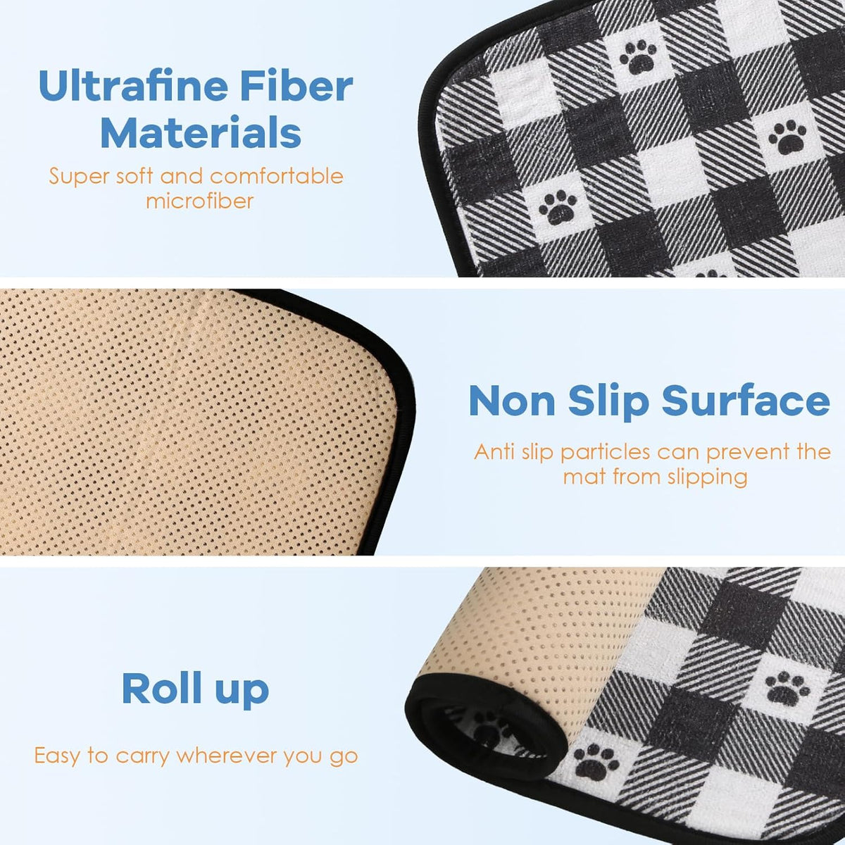 Dog Food Mats, Pet Bowl Mats, Super Absorbent and Dry, Prevents Spills, Non-Slip Design, Easy to