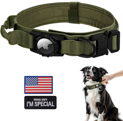 Tactical AirTag Dog Collar - Heavy Duty, Adjustable GPS Collar Compatible with Apple AirTag, with