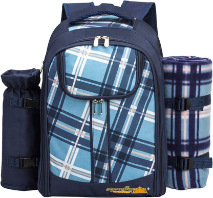 Apollo walker Picnic Backpack Set for 4 with Cooler Compartment,Detachable Bottle/Wine Holder