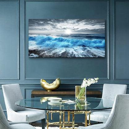 Lapremoly Large Canvas Wall Decor For Office Framed Wall Art For Living Room Blue Beach Painting