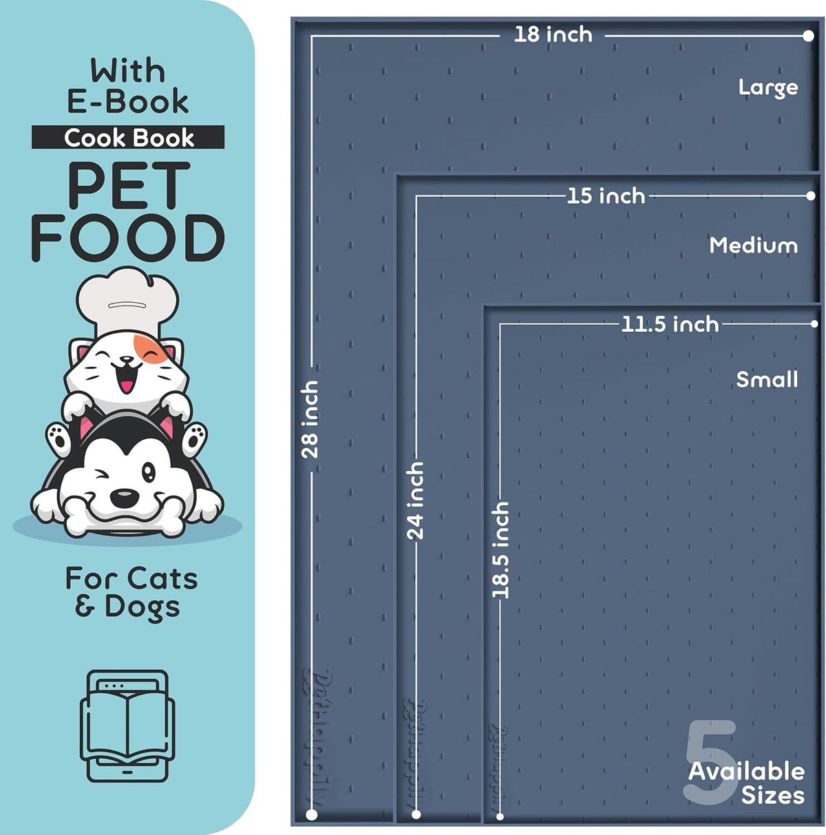 Dog Food Mat - 28x18 Raised Edges Dogs Mat for Food and Water Prevent Spill, Waterproof Cat Food