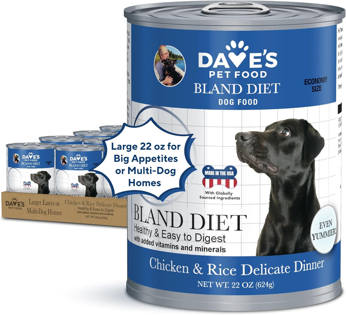 Dave's Dog Food Bland Diet Dog Food for Sick Dogs with Upset Stomach (Chicken & Rice), Economy Size