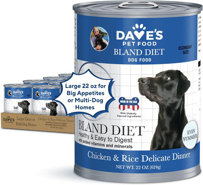Dave's Dog Food Bland Diet Dog Food for Sick Dogs with Upset Stomach (Chicken & Rice), Economy Size